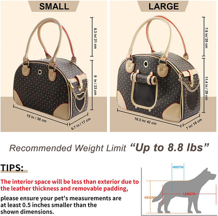 Fashion PU Leather Dog Carrier Handbag - Cat Tote Bag Pet Hiking Bag, Brown, Large 42 * 29 * 18Cm
