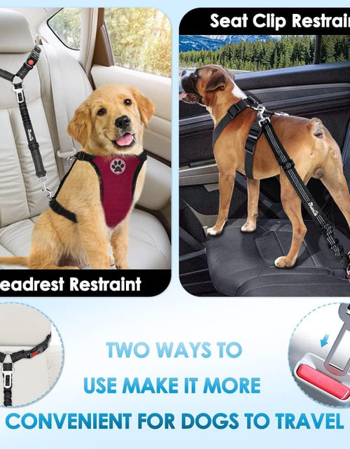 Load image into Gallery viewer, Dog Seat Belt for Car, 2 Pack Dog Car Harness Seatbelt Adjustable with Elastic Bungee Buffer, 2 in 1 Pet Car Leash Headrest Restraint Dog Reflective Safety Tether (Black, Headrest+Clip)

