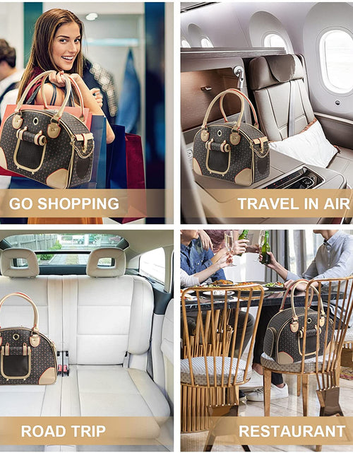 Load image into Gallery viewer, Fashion PU Leather Dog Carrier Handbag - Cat Tote Bag Pet Hiking Bag, Brown, Large 42 * 29 * 18Cm
