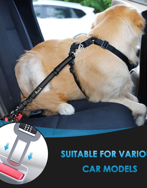 Load image into Gallery viewer, Dog Seat Belt for Car, 2 Pack Dog Car Harness Seatbelt Adjustable with Elastic Bungee Buffer, 2 in 1 Pet Car Leash Headrest Restraint Dog Reflective Safety Tether (Black, Headrest+Clip)
