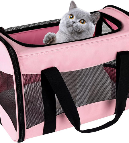 Cat Carrier Large Dog Cat Carriers Puppies up to 30Lbs, Big Dog Carrier Soft Sided, Collapsible Travel Puppy Carrier (X-Large, Pink)