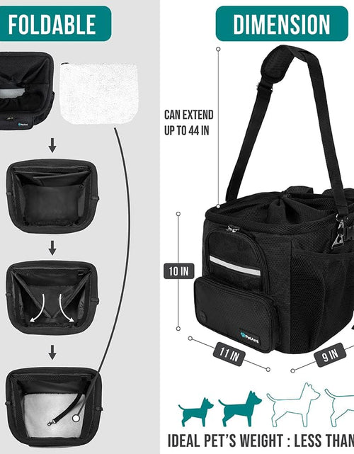 Load image into Gallery viewer, Dog Bike Basket, Soft-Sided Ventilated Dog Bike Carrier Backpack, Pet Bicycle Basket for Bike Handlebar, Small Medium Puppy Cat Kitten Car Booster Seat with Safety Strap, Max 18 Lbs, Black
