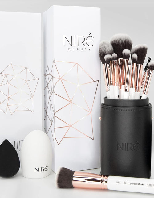 Load image into Gallery viewer, Beauty White 15Piece Award Winning Professional Makeup Brush Set: Vegan Makeup Brushes with Case, Makeup Sponge, Cleaner, Guide, Gift Box
