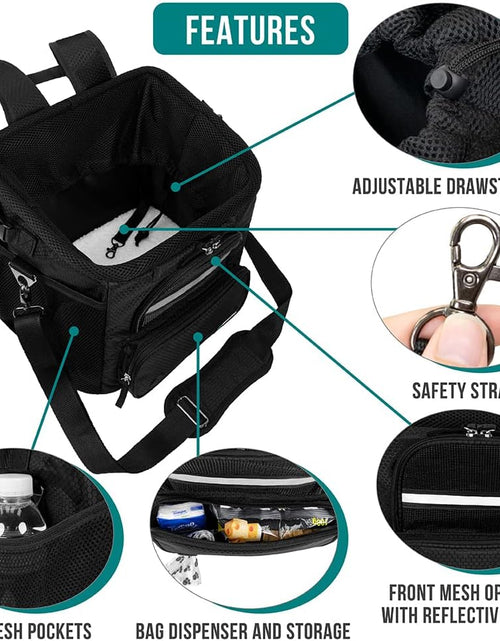 Load image into Gallery viewer, Dog Bike Basket, Soft-Sided Ventilated Dog Bike Carrier Backpack, Pet Bicycle Basket for Bike Handlebar, Small Medium Puppy Cat Kitten Car Booster Seat with Safety Strap, Max 18 Lbs, Black
