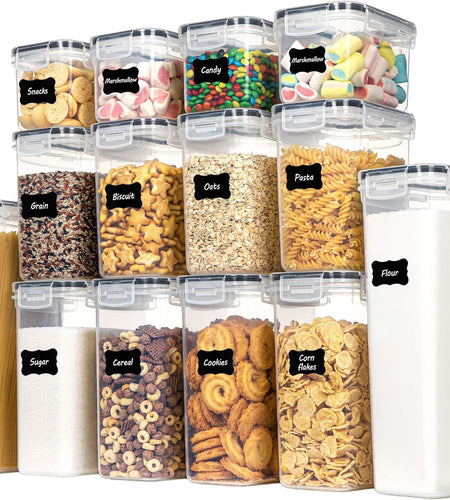 Airtight Food Storage Containers Set, 14 PCS Kitchen Storage Containers with Lids for Flour, Sugar and Cereal, Plastic Dry Food Canisters for Pantry Organization and Storage