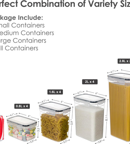 Airtight Food Storage Containers Set, 14 PCS Kitchen Storage Containers with Lids for Flour, Sugar and Cereal, Plastic Dry Food Canisters for Pantry Organization and Storage