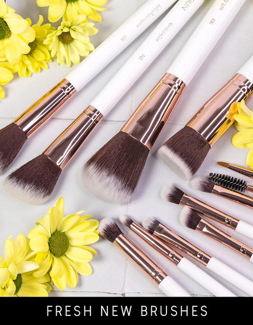 Load image into Gallery viewer, Beauty White 15Piece Award Winning Professional Makeup Brush Set: Vegan Makeup Brushes with Case, Makeup Sponge, Cleaner, Guide, Gift Box
