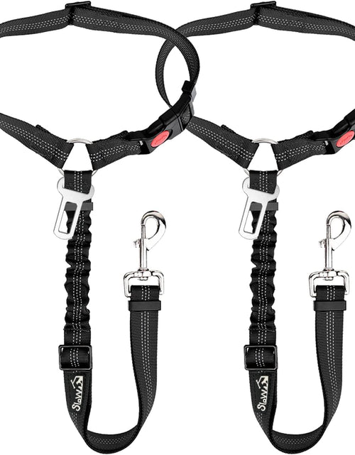 Load image into Gallery viewer, Dog Seat Belt for Car, 2 Pack Dog Car Harness Seatbelt Adjustable with Elastic Bungee Buffer, 2 in 1 Pet Car Leash Headrest Restraint Dog Reflective Safety Tether (Black, Headrest+Clip)
